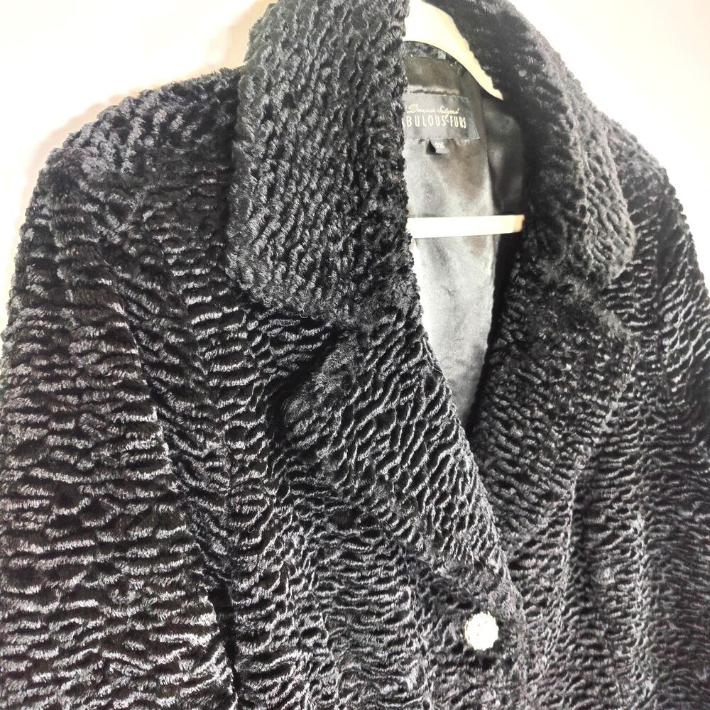 Donna Salyers Fabulous Furs Faux Persian Lamb Coat Black 2X Quiet Luxury - Picture 3 of 8